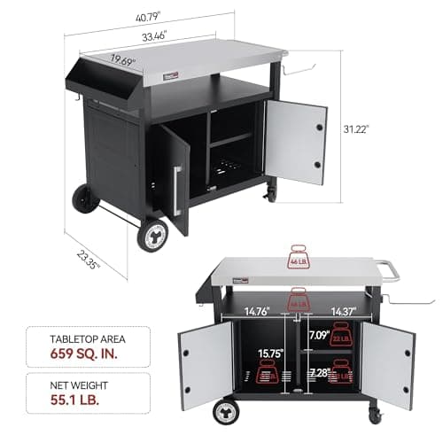 Outdoor Grill Cart with Wheels, Movable Kitchen Island with Storage Cabinet for BBQ, Stainless Steel Dining Cart Table for Food Prep, Black, PC3403S-SC
