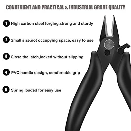 BOENFU 3.5 Inches Mini Cutter with Lock, Flush Cutters, Small Wire Snips, Micro Wire Cutter with Spring, Black