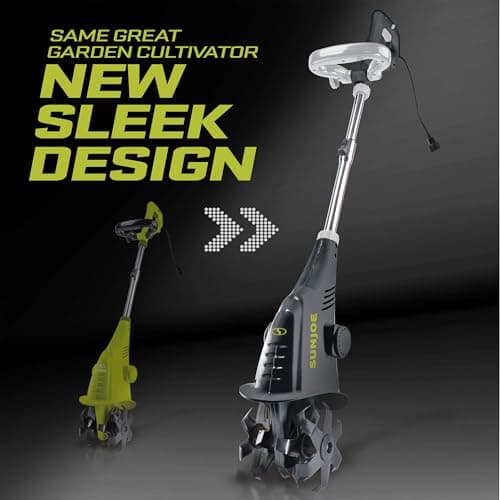 Sun Joe Electric Garden Cultivator with 2.5 Amp Motor and Steel Blades, Cultivates in 6.3 Inch Wide Path for Small Gardens and Flower Beds, Green