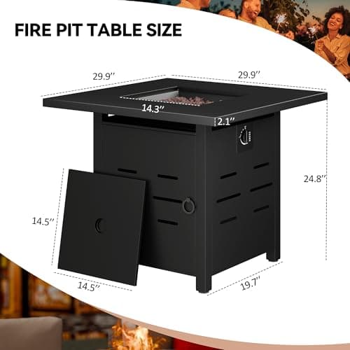 Vongrasig 30" Gas Fire Pit, 50,000 BTU Steel Propane Fire Pit Table for Outdoor Outside, Outside Patio Deck and Garden, CSA Certified Fire Table with Lid and Lava Rock