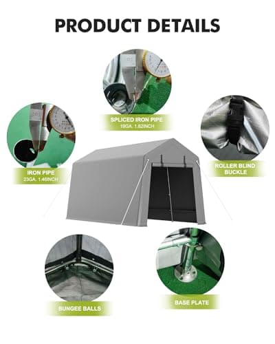 7 x 10 ft Carport Storage Shed, Portable Garage with Roll-up Zipper Door, Heavy Duty Waterproof Tarp, Storage for Motorcycle, Bike, Firewood, Garden Tools