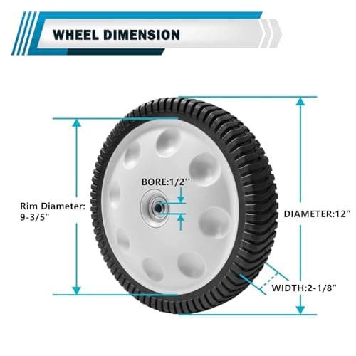 12 Inch 734-04019 Rear Wheel Replacement for MTD 734-04127, Lawn Mower Wheel 12" x 2.125" S-Wave Wheel Tire Compatible with Most Troy Bilt Walk-Behind Push Lawn Mower, 2 Pack