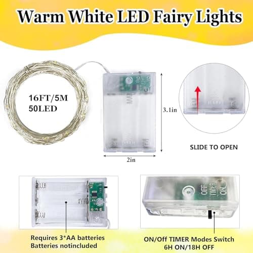 4-Pack Fairy Lights Battery Operated with Timer, Waterproof 16FT 50 LED String Lights Indoor Outdoor, Cuttable Starry Fairy Lights for Christmas Home Bedroom Wedding DIY Centerpiece Decor (Warm White)