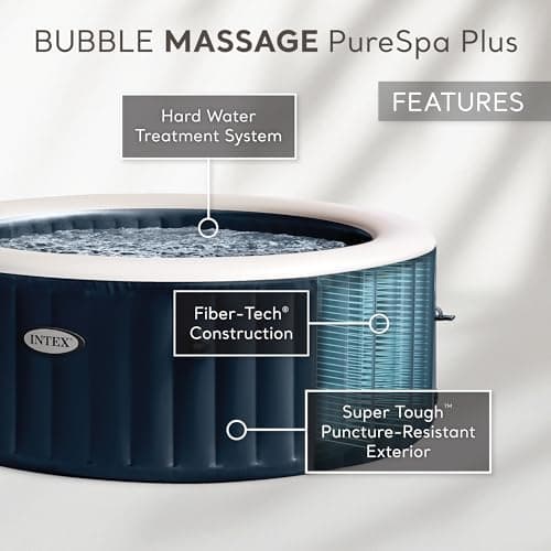 INTEX 28429EP PureSpa Plus Bubble Massage Spa Set: Includes Energy Efficient Spa Cover – 2 Contoured Headrest – LED Light – 4 Person Capacity – 77" x 28"