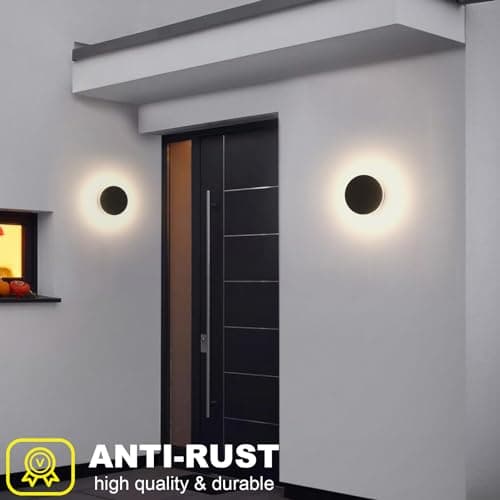 2 Packs LED Wall Light Outdoor Indoor Modern Wall Sconce Mini Wall Sconce Outdoor Wall Lights Aluminum Waterproof Black Wall Mount Light LED Wall Sconces Warm White 3000K (Round)