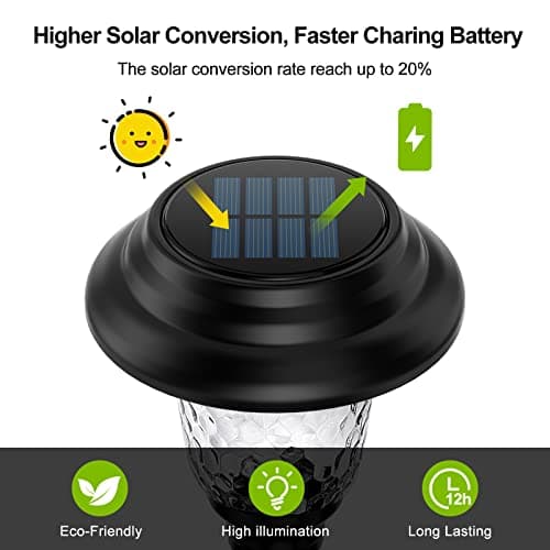 Glass Solar Lights Outdoor, 8 Pack Super Bright Solar Pathway Lights, Up to 12 Hrs Long Last Auto On/Off Garden Lights Solar Powered Waterproof, Stainless Steel LED Landscape Lighting for Yard