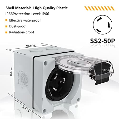 STARELO 50 Amp Generator Power Inlet Box NEMA SS2-50P,125/250 Volt 12500W, Outdoor dustproof and Weatherproof for generators, Welding Machines, etc.ETL Listed.(NEMA SS2-50P Box)