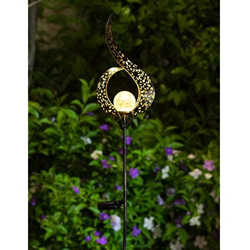 HOMEIMPRO Outdoor Garden Solar Lights Stake, Mothers Day Gifts Mom,Crackle Glass Metal Flower Waterproof LED Fairy Lights for Pathway,Lawn,Patio or Courtyard,Gardening Gifts Women (Bronze)