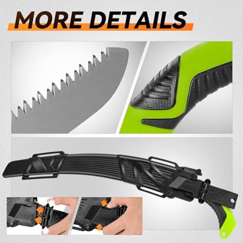 Auto Dynasty 15.5" Curved Handsaw Blade Pruning Hand Saw with Scabbard Safety Sheath Non-Slip Comfort Grip for Sawing, Trimming, Gardening, Cutting Wood, Green