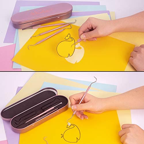 Whaline Weeding Vinyl Tools 4 Pieces Precision Stainless Steel Cricut Weeder Tool with Case, Vinyl Craft Paper Craft Tool Kit for Silhouettes Cameos, Lettering Scraper Hook Spatula Tweezers