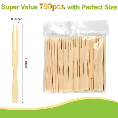 700 Pcs Bamboo Appetizer Forks, PEOUWNES Mini Toothpicks for Appetizers, 3.5 Inch Picks Bamboo Forks, Wooden Forks Food Picks for Cocktail Parties, Party, Fruits, Charcuterie Accessories