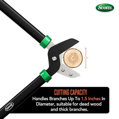 Scotts 21 in. Anvil Lopper – Heavy-Duty Branch Cutter with Teflon-Coated Carbon Steel Blade, 1.5 in. Cutting Capacity, and Comfort Grip Handles, for Dry, Hard, Thick Branches