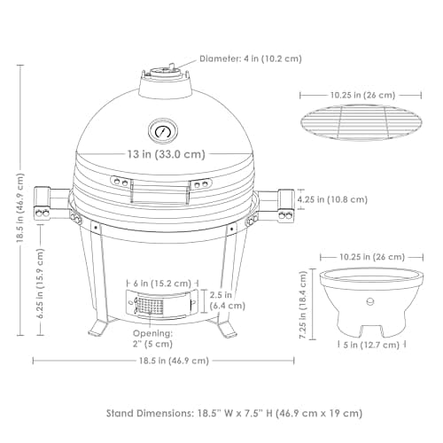 Sunnydaze 13” Kamado Portable Charcoal Grill with Smoker - Outdoor Ceramic Small BBQ Grill with Stand and Cooking Grate - Red