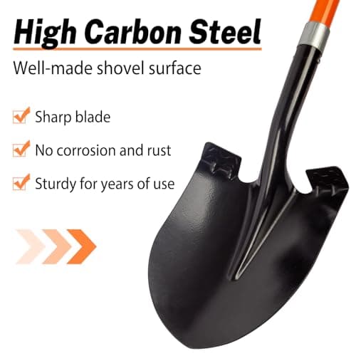 Heavy Duty Gardening Shovel, 56 Inch Round Blade with Fiberglass Handle (Orange)