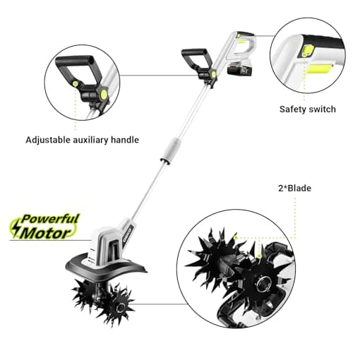 20V Cordless Tiller Cultivator,48 Steel Tines Garden Tiller,9inch Wide Electric Tiller for Gardening,Garden Rototiller with 4AH Battery and Charger Included