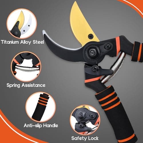 Pruning Shears for Gardening, 8.5" Premium SK5 Carbon Steel Garden Secateurs, Sharp Handheld Heavy Duty Garden Hedge Clippers Tools, Ultra Sharp Pruners with 3/4'' Cut Capacity Garden Scissors