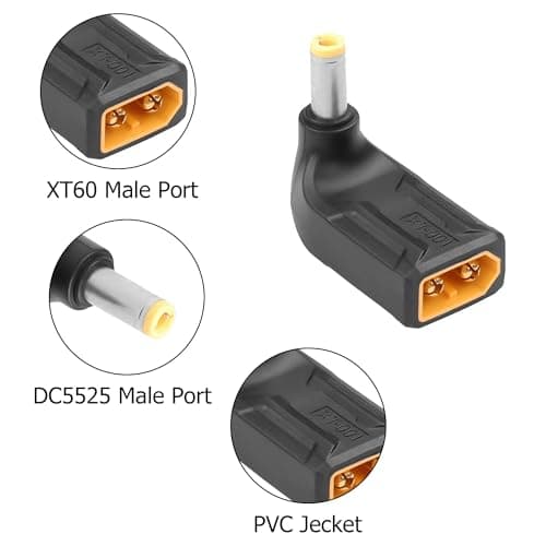 YAODHAOD Right Angle 5.5mm x 2.5mm DC Adapter, XT60 Male to 90 Degrees Right Angle Power Adapter (2Pack) for Portable Power Station & Solar Generator