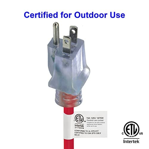 Clear Power 50 ft Heavy Duty Extreme Cold Weather Outdoor Extension Cord 12/3 SJTW, Lighted Connector, Red, Water & Weather Resistant Flame Retardant, 3 Prong Grounded Plug, DCOC-0107-DC