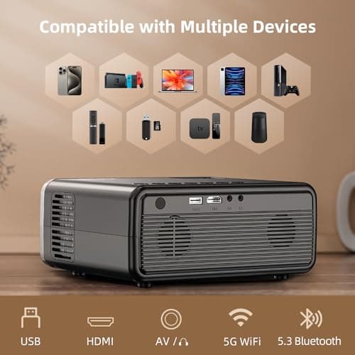 FUDONI Projector with WiFi and Bluetooth 4K Supported, Upgraded Outdoor Movie Projectors Native 1080P FHD 12000L, Video Proyector for Home Theater, Compatible w/HDMI/USB/iOS/Android/Windows/TV Stick
