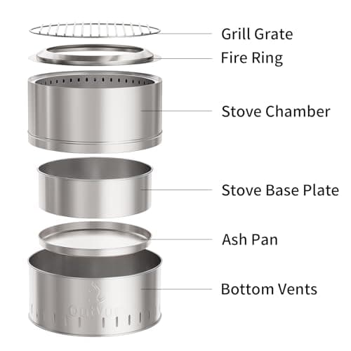 15.5 inch Stainless Steel Smokeless Fire Pit with Tote Bag, Outdoor Smokeless Firepit, Wood Burning Fire Pits for Camping, Bonfire, Low Smoke Firepit for Outside (Vertical Hole)