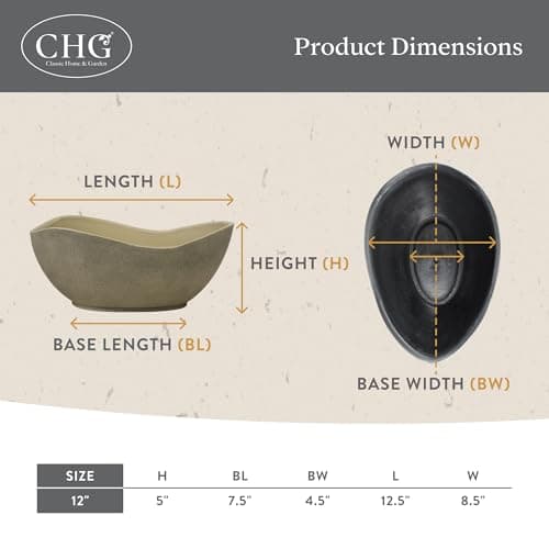 Classic Home and Garden Arc Unique Planter Bowl w/Drain Plug - UV Resistant Shallow Planter - Modern Plant Pot for Herbs (12” Georgia Clay)