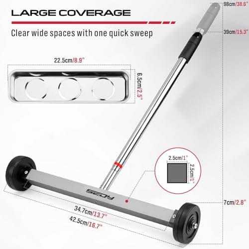 Magnet Sweeper Magnetic Nail Roller: 17-Inch Heavy Duty Magnet Nail Pickup Rolling Tool with Telescoping Adjustable Handle 8.8-Pound Capacity Ideal for Workshop Garage Yard Construction Cleanup