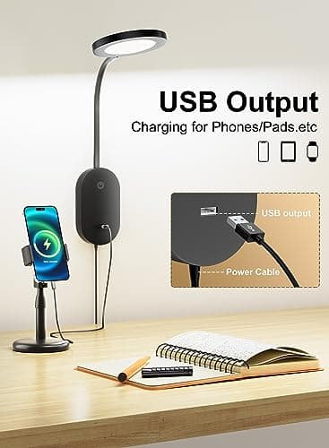 deeloop LED Wall Mounted Reading Light for Bed, Book Light for Wall Bedside Lamp with USB Output, 4 Hour Auto-Off Timer Lights，Eye-Caring Reading Lamp with 5 Dimmable 360° Gooseneck Headboard Light