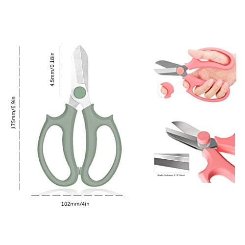 Leize Flower Scissors, Premium Thickened Stainless Steel Floral Shears, Strong Pruner for Flowers, Branches and Leaves (Grey Green)