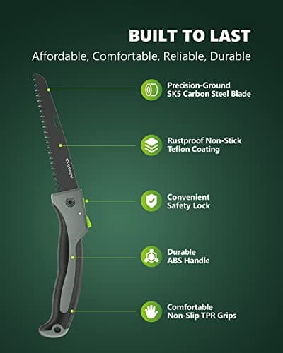 7 Inch Folding Hand Pruning Saw, Heavy Duty Foldable Camping Saw with 7” Hardened SK5 High Carbon Steel Blade Garden Folding Saw for Wood Cutting, Tree Trimming, Gardening, and Hunting