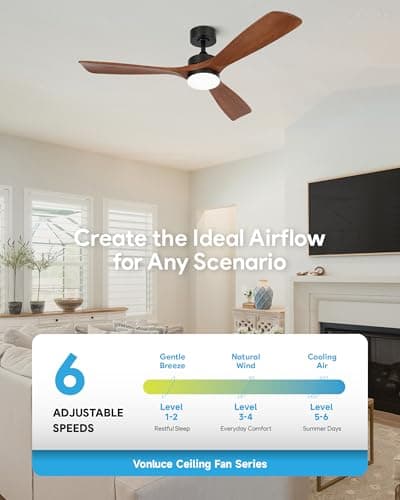 VONLUCE Ceiling Fans with Lights, 52 Inch Ceiling Fan and Remote, 6 Speed Reversible Noiseless DC Motor, 3CCT, Wood Ceiling Fan for Outdoor Indoor Farmhouse Patios, Walnut