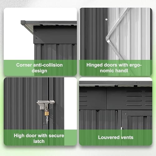 5×4Ft Outdoor Storage Shed Metal Storage Shed, Weatherproof Heavy Duty Tool Shed for Backyard & Garden Equipment, Gray