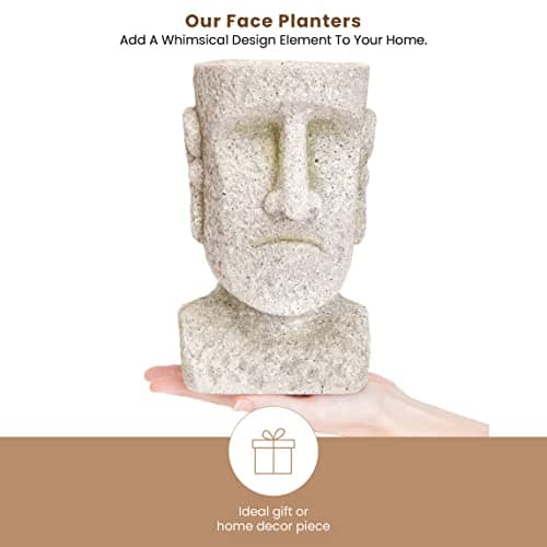 Bits and Pieces - Easter Island Head Statue Planter - Large Garden Decorations - Polyresin Sculpture - Indoor/Outdoor Moai Statue Planter - Moai Head Urn for Plants - 8.75" Tall