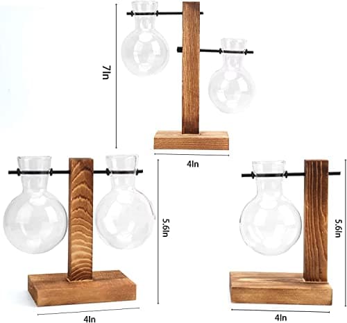 Plant Terrarium with Wooden Stand, Desktop Propagation Stations Glass Air Planter Metal Swivel Holder for Indoor Live Hydroponics Plants Office Home Garden Decor (1 Bulb Vase)