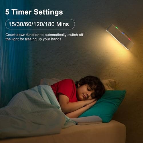 comzler Rechargeable Wall Sconces LED Wall Lights Wireless Battery Lamp for Bedroom, Touch and Remote Control, 3 Colors Wall-Light 360° Rotate Dimmable Brightness with 15 RGB Colors (1, White)