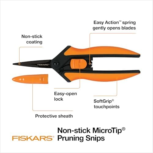 Fiskars Pruning Snips - 6" Garden Shears with Comfort Grip and Spring Action - Sharp and Precise Non-Stick Steel Blades - Quality Pruning Shears for Plants in Grow Tents and Hydroponics - 2 Pack