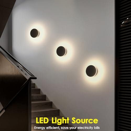 2 Packs LED Wall Light Outdoor Indoor Modern Wall Sconce Mini Wall Sconce Outdoor Wall Lights Aluminum Waterproof Black Wall Mount Light LED Wall Sconces Warm White 3000K (Round)