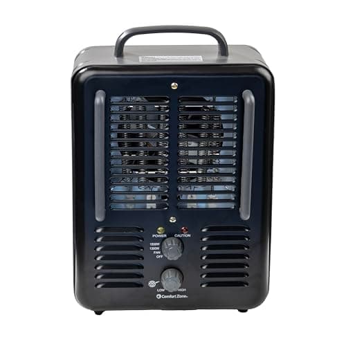 Comfort Zone Electric Portable Milkhouse Style Utility Space Heater with Adjustable Thermostat, Overheat Protection, and Safety Tip-Over Switch, Ideal for Garage or Greenhouse, 1,500W, CZ798BK