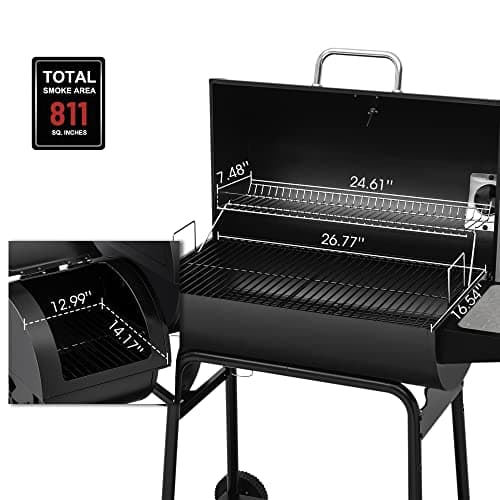 Royal Gourmet CC1830M 30 Inch Barrel Charcoal Grill with Offset Smoker & Warming Rack, Outdoor BBQ Grill with 811 Sq. In. Grilling Space for Backyard, Patio and Parties, Black