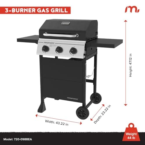 3-Burner Propane Gas Grill with Folding Side Tables, 30,000BTUs, 429.81 sq. in. Cooking Space, Stainless Steel Control Panel, Outdoor Kitchen Grill for BBQs, Patios, and More - 720-0988EA