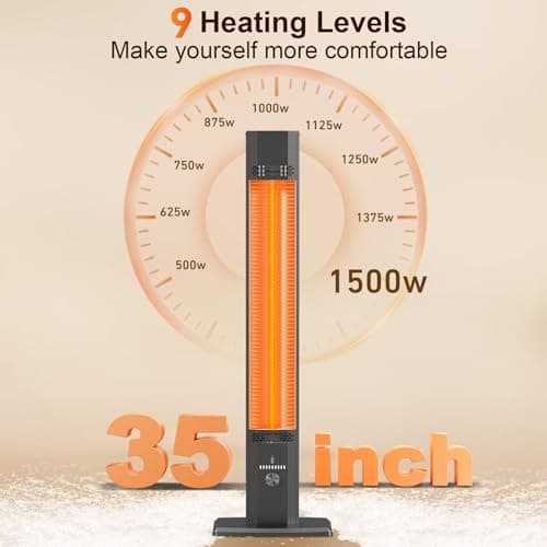 Outdoor Patio Heater with 9 Heat Levels,Space Heater for Garage Backyard Room Indoor,1500W Fast Electric Infrared Heater,9H Timers,Waterproof,Child Lock,Black Medium