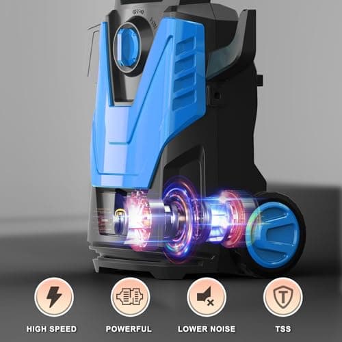 Electric Pressure Washer, 5000PSI 3.2 GPM Power Washer 2025 Upgraded with 55FT Cleaning Range, 4 Nozzles, Foam Cannon, High Pressure Cleaning Machine for Cars, Homes, Patios, Fences, Blue