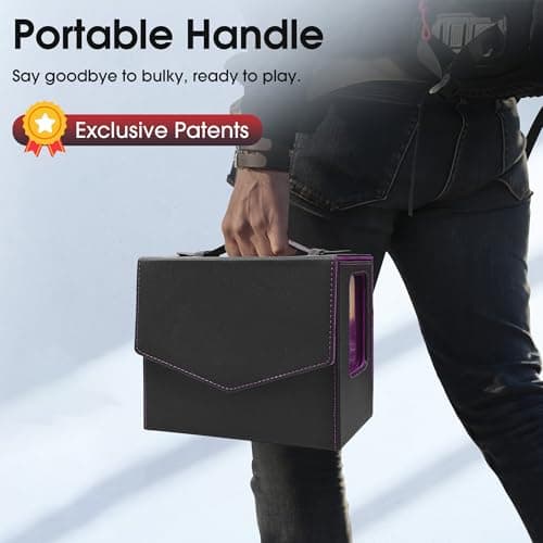 Deck Box MTG with Handle, 2 Commander Displays, 3-in-1 Card Deck Box Fits 236+ Double-sleeved Cards, Magnet Organizer with Dice Tray, 2 Card Holders, 6 Dividers for TCG, CCG -Black Purple(Patent)