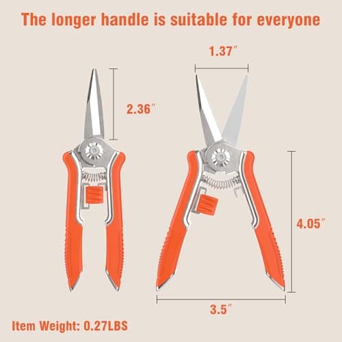 FLORA GUARD Pruning Shears with Zinc Alloy Handle, 6.5 Inch Garden Shears with Thicker Steel Blade, Comfort Rubber Grip, Safety Lock, Heavy-Duty Hand Pruner for Plants in Grow Tents and Hydroponics