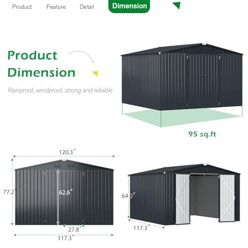 AECOJOY Shed 10'x10' Storage Shed, Large Metal Storage Sheds & Outdoor Clearance, Steel Backyard Shed with Lockable Doors, Utility and Tool Storage for Garden, Patio, Outside Use in Dark Grey