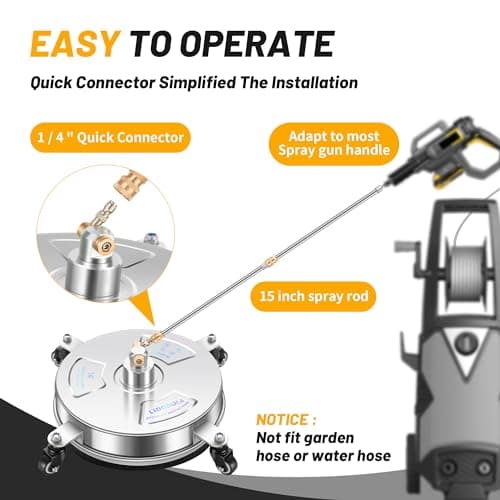 14" Pressure Washer Surface Cleaner with 4 Wheels - Stainless Steel Surface Cleaner for Pressure Washer Attachment for Concrete, Patio, Sidewalk, Deck and Driveways - PWS14