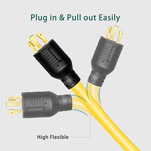 30 Amp to 15/20 Amp Generator Adapter - Locking Cord, Nema L5-30P Male to 3X 5-20R Female, 1.5 FT Household Outlet Female