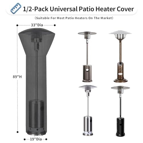 OutdoorLines Waterproof Outdoor Patio Heater Covers with Zipper and Storage Bag, Dust-proof UV-Resistant Windproof Propane Heavy Duty Heater Cover for Standing Heater, 1 Pack-89Hx33Dx19B inch Black