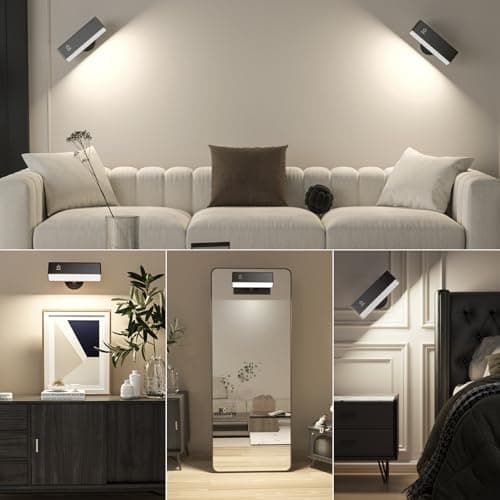 Honalia Adhesive Wall Lights for Bedroom 2 Pack, Rechargeable Wall Lights with Magnetic & Dimmable, 360 Rotation Cordless Wall Sconce, Peel and Stick Lights for Wall Bedside, Reading
