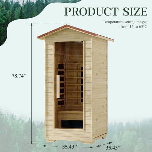 1 Person Outdoor Infrared Sauna - 3D Fast Heating Home Spa Sauna w/Chromotherapy Light, Wooden Sauna Room Kit w/Bluetooth Speaker (CE Certified,110V)