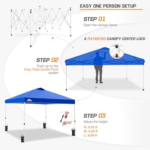 EAGLE PEAK Pop Up Canopy Tent with Wheeled Carry Bag, 8 Stakes, 4 Ropes, 4 Weight Bags, Easy Set Up Tent Canopy, 10x10 ft, 100sqft of Shade, Blue